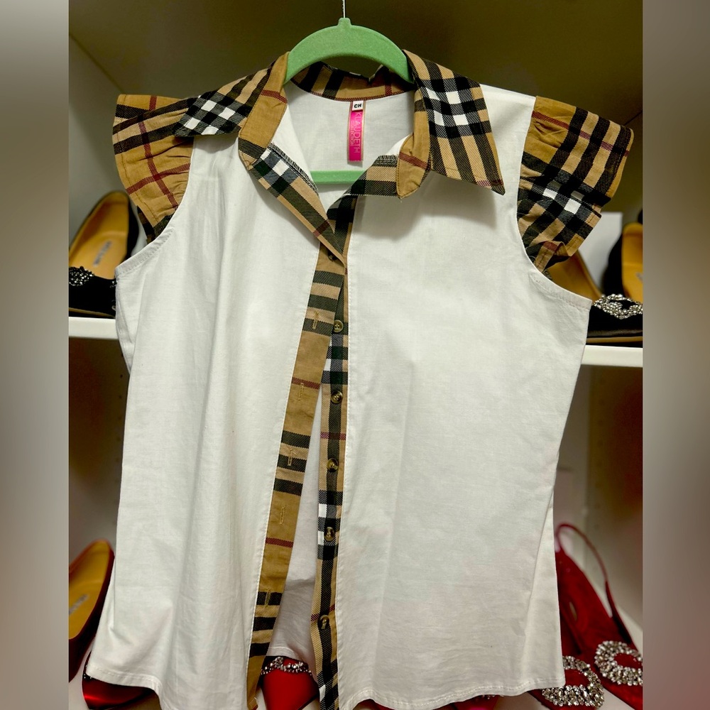 Stylish Kids Plaid Sleeve Shirt - White and Brown